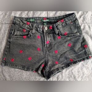 Wild Fable Black Jean Shorts with Red Embroidery